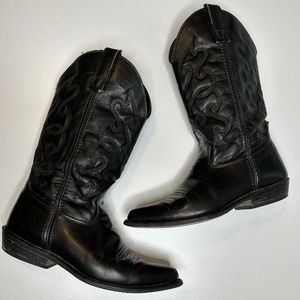 Vintage Capezio Cowboy Boots Cowgirl Black Leather Boots Embroided